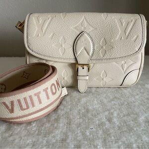 Louis Vuitton Cream Embossed Monogram Crossbody with Pink Strap